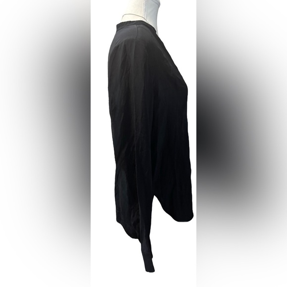 Vince | Navy Tuxedo Silk Half Placket Split Neck Long-Sleeved Blouse (S) - Picture 5 of 10